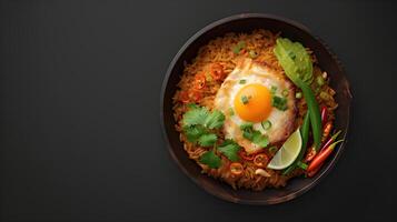 ai generado frito arroz o nasi goreng aislado en negro antecedentes foto