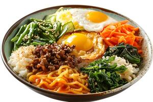 AI generated Bibimbap served on a plate isolated on white background photo