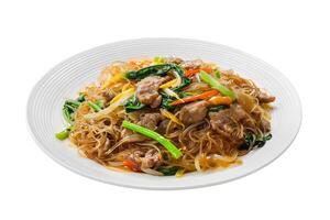 AI generated Japchae served on a plate isolated on white background photo
