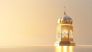 AI generated Islamic Ramadan Kareem background with copy space area. 3D Arabic lantern photo