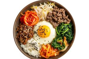 AI generated Bibimbap served on a plate isolated on white background photo