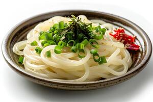 ai generado kalguksu servido en un plato aislado en blanco antecedentes foto