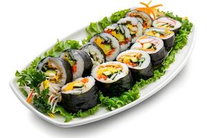 AI generated Gimbap served on a plate isolated on white background photo