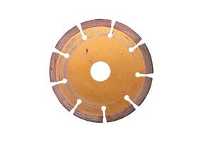 Circular saw blade isolated on white background with car clutch disc, metal chip photo