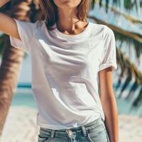 AI generated Woman White blank Shirt Mockup photo