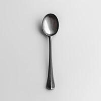 AI generated minimalistic style silver spoon on white background top view photo