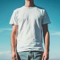 AI generated man White TShirt blank Mockup photo