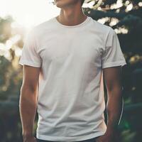 AI generated man White TShirt blank Mockup photo