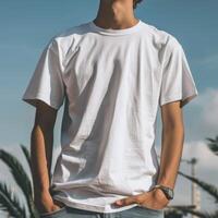 AI generated man White TShirt blank Mockup photo