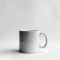 AI generated minimalistic style white mug on white background photo