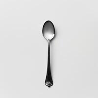AI generated minimalistic style silver spoon on white background top view photo