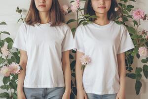 AI generated Woman White blank Shirt Mockup photo