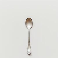 AI generated minimalistic style silver spoon on white background top view photo