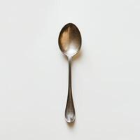 AI generated minimalistic style silver spoon on white background top view photo