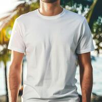 AI generated man White TShirt blank Mockup photo