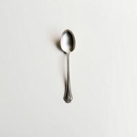 AI generated minimalistic style silver spoon on white background top view photo