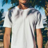 AI generated man White TShirt blank Mockup photo