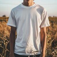 AI generated man White TShirt blank Mockup photo