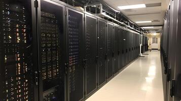 AI generated Rows of Servers in a Data Center photo