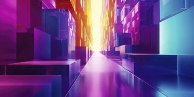 AI generated Abstract 3D Futuristic Background, Purple and Blue Hues Creating a Visionary Atmosphere. photo