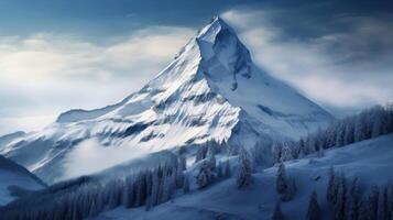 AI generated A majestic shot of a peak covered with snow photo