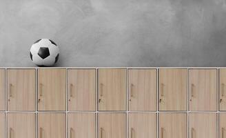 Ball on wooden locker and text area photo