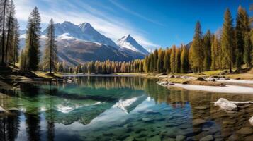 AI generated Amazing view of a clear lake in the alps photo