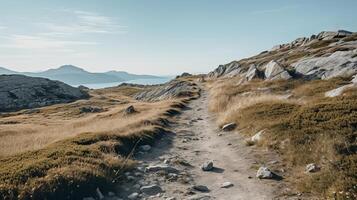 AI generated Mountain path disappearing into the horizon photo