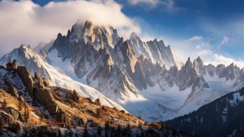 AI generated Rugged mountain vista in the alps photo