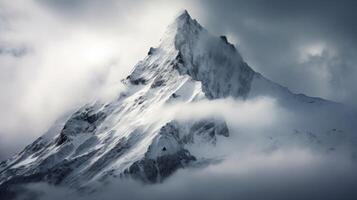 ai generado nieve cubierto pico y un majestuoso ver foto