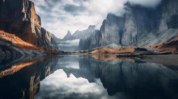 ai generado pacífico paisaje de lago y acantilados paisaje foto