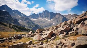 ai generado un alto dinámica rango ver de el montañas y el rocas foto