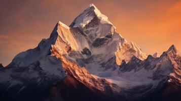 AI generated Dawn light and sky over a remote mountain peak photo