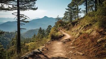 AI generated Winding mountain trail in the wilderness photo