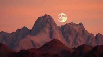 AI generated A surreal moonrise over a jagged mountain range photo