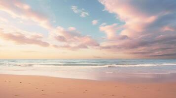 AI generated Tranquil sandy beach and pastel sky landscape photo