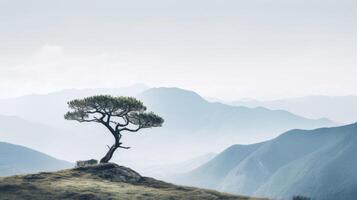 AI generated Tree and ridge a minimalist mountain landscape photo