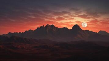 AI generated A mystical scene of the moon rising over the mountains photo