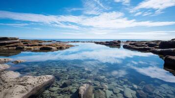 AI generated Blue sky reflections in a pristine tidal pool photo