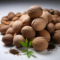 AI generated Pile of Nutmeg Isolated on White Background. Generative Ai photo