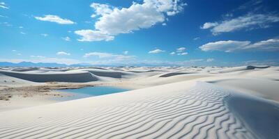 ai generado blanco arena dunas paisaje en el Desierto con azul cielo vista. blanco desierto. generativo ai foto