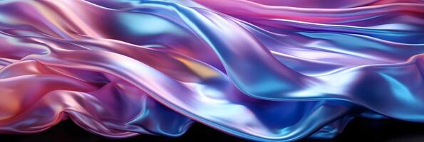 AI generated Wavy and Colorful Holographic Silk Background. Glossy and Iridescent Smooth Texture. Generative Ai photo