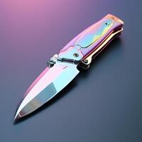 AI generated Colorful Holographic Knife Isolated on Transparent Background. Metallic Dagger. Generative Ai photo