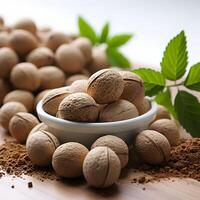 AI generated Pile of Nutmeg Isolated on White Background. Generative Ai photo