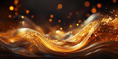 AI generated Abstract Luxury Background with Gold Waves and Sparkles. Generative Ai photo