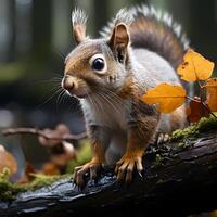 ai generado gris ardilla en árbol rama. generativo ai foto