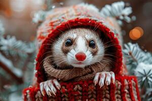 AI generated a ferret plays on a festive background.ai generative photo