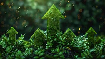 AI generated upward-pointing arrows made of lush green grass, symbolizing eco-friendly progress, sustainable development, and positive environmental growth trends photo