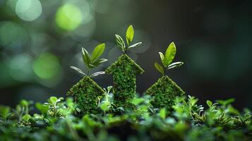 ai generado apuntando hacia arriba flechas hecho de lozano verde césped, simbolizando Respetuoso del medio ambiente progreso, sostenible desarrollo, y positivo ambiental crecimiento tendencias foto