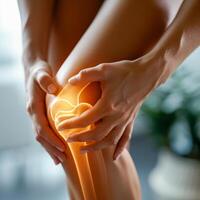 Close up of a man holding the knee at pain point. Knee joint pain, arthritis. Health care concept photo